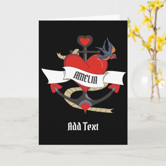 Het Tattoo van het hart met aangepaste naam. Kaart (Gele Bloem)