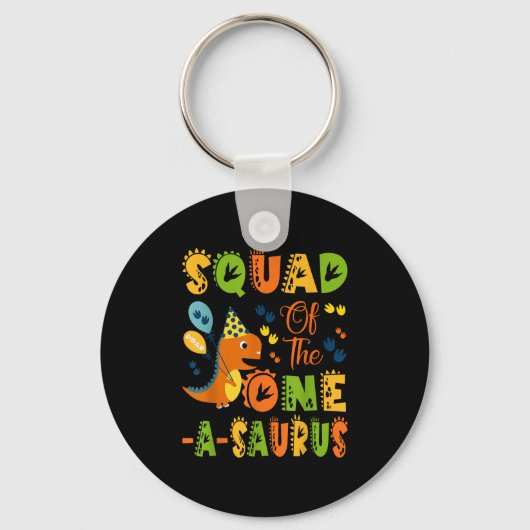Het team van de One-a-saurus 1st Birthday Dinosaur Sleutelhanger (Voorkant)