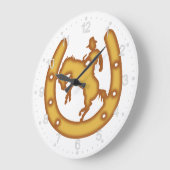 Het teken met een cowboy en hoefijzers grote klok (Hoek)