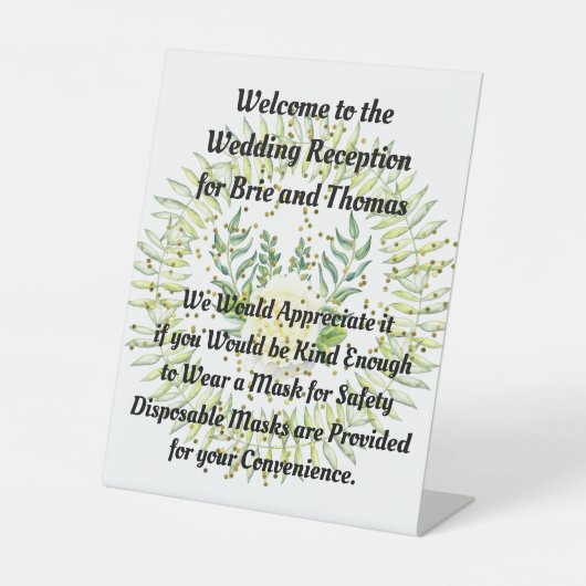 Het Teken van de bruiloft die gasten om een Masker Reclamebord Met Voetstuk (Voorkant)