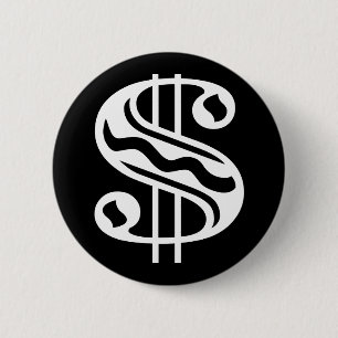 Het Teken van de dollar - Wit Ronde Button 5,7 Cm