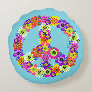 Het Teken van de vrede Bloemen in Blauw Rond Kussen