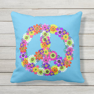Het Teken van de vrede Bloemen op Blauw Buitenkussen