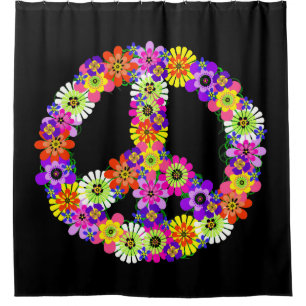 Het Teken van de vrede Bloemen op Zwarte Douchegordijn