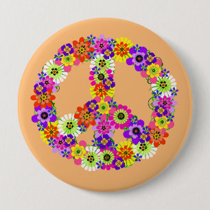 Het Teken van de vrede Floral op Peach Ronde Button 4,0 Cm