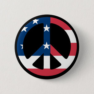 Het Teken van de vrede met Amerikaanse Vlag Ronde Button 5,7 Cm