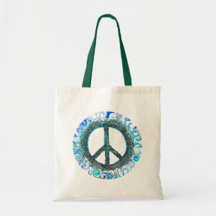 Het Teken van de vrede met Blauwe Golven Tote Bag