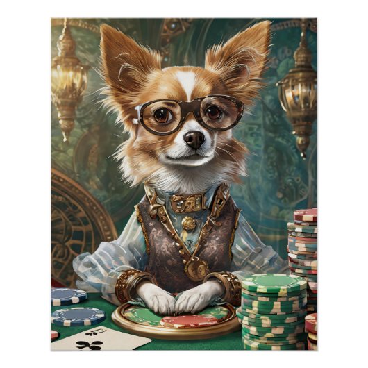 Het tellen van Kaarten, Steampunk Chihuahua Poker  Perfect Poster (Voorkant)