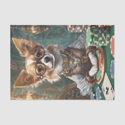 Het tellen van Kaarten, Steampunk Chihuahua Poker Tissuepapier (Voorkant)