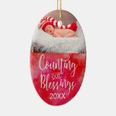 Het tellen van onze zegeningen Foto Waterverf Kers Keramisch Ornament (Rechts)