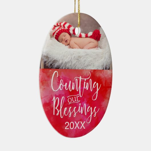 Het tellen van onze zegeningen Foto Waterverf Kers Keramisch Ornament (Rechts)