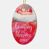 Het tellen van onze zegeningen Foto Waterverf Kers Keramisch Ornament (Links)