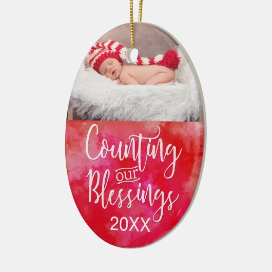 Het tellen van onze zegeningen Foto Waterverf Kers Keramisch Ornament (Links)