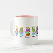 Het tellen van Russische nestpoppen (matroshka) Tweekleurige Koffiemok (Voorkant links)