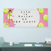 Het Tennis ball-leven is beter voor de rechtbank o Spandoek (Beurs)