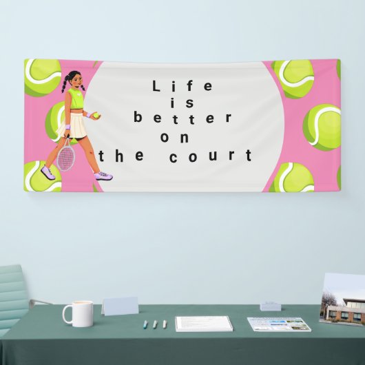 Het Tennis ball-leven is beter voor de rechtbank o Spandoek (Beurs)