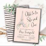 Het thema Bridal Shower Uitnodigingen van Parijs<br><div class="desc">Ze zei "Oui". Elegant en modern watecolor Bridal Shower Invitations with a Parisian Flair. Nodig je vrienden en geliefden uit naar een vrijgezellenfeest met het thema Parijs, met de Eiffeltoren tegen een prachtige perzikroze achtergrond en witte en zwarte strepen. Alle formuleringen kunnen worden aangepast aan uw behoeften. Geweldig voor een...</div>