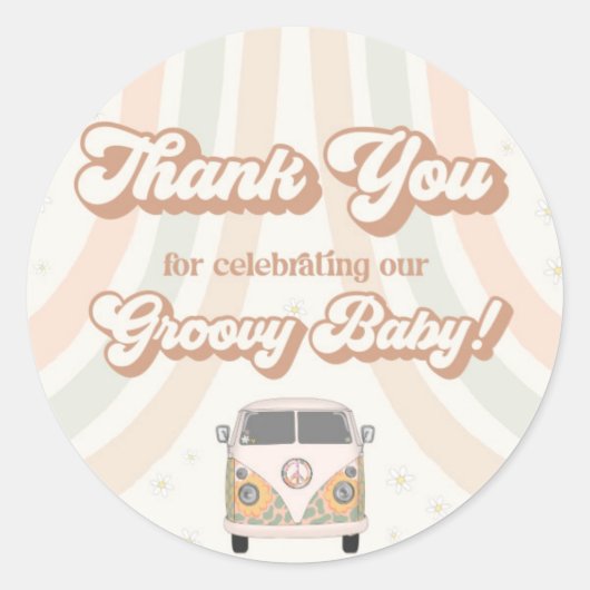 Het thema Groovy baby shower retro 70s begunstigt  Ronde Sticker (Voorkant)