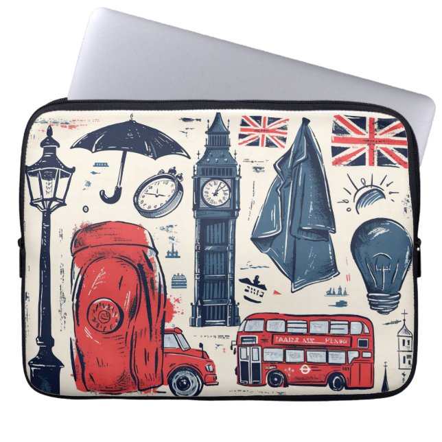 Het thema Londen Engeland Laptop Sleeve (Voorkant)