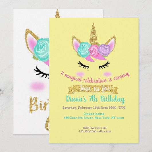 Het thema van de uitnodiging van het meisje op de (Voorkant / Achterkant)