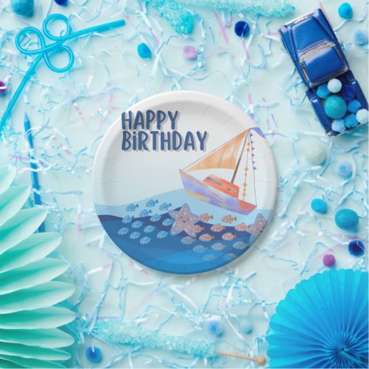 Het thema van het Happy Birthday zee Papieren Bordje (Feest)