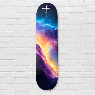Het Three Nails Kruis Paarse Galaxy Christelijk Persoonlijk Skateboard