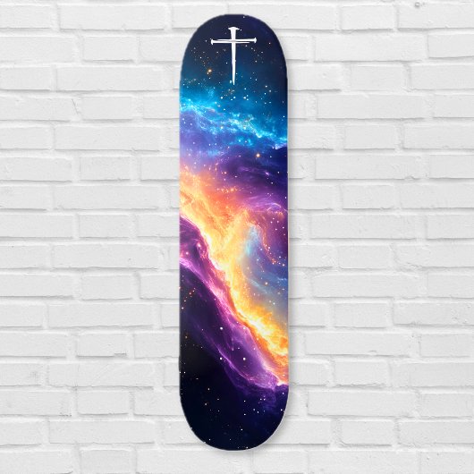 Het Three Nails Kruis Paarse Galaxy Christelijk Persoonlijk Skateboard