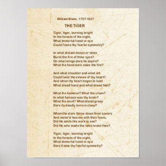 HET TIGER-gedicht van William Blake Poster