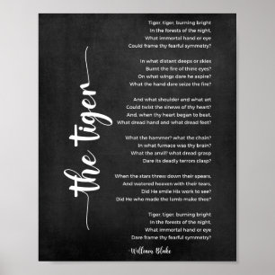 Het tijgergedicht van William Blake Black en White Poster