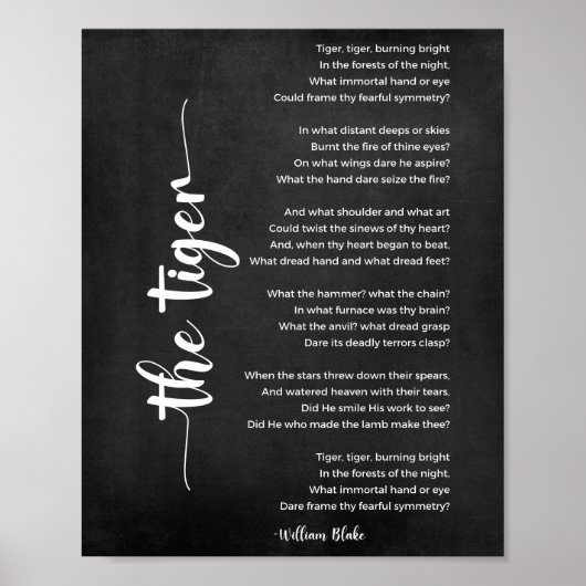Het tijgergedicht van William Blake Black en White Poster (Voorkant)