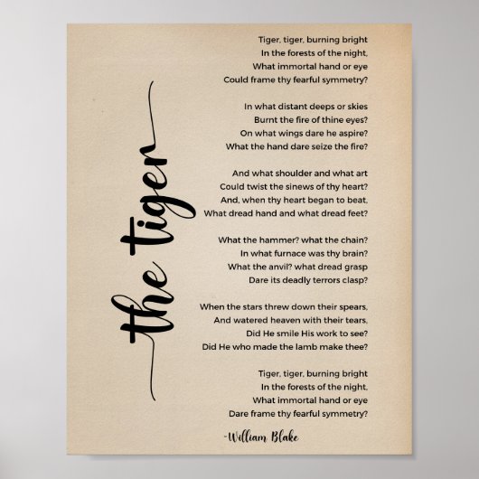 Het tijgergedicht van William Blake Vintage Poster (Voorkant)