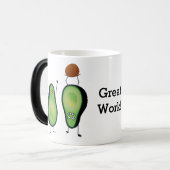 Het toejuichen van de avocado grappige handstand magische mok (Voorkant links)