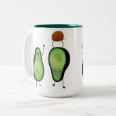 Het toejuichen van de avocado grappige handstand tweekleurige koffiemok (Voorkant links)