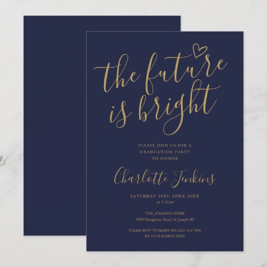 Het Toekomst Is Helder Gouden Script Afstudeerfees Kaart (Voorkant / Achterkant)