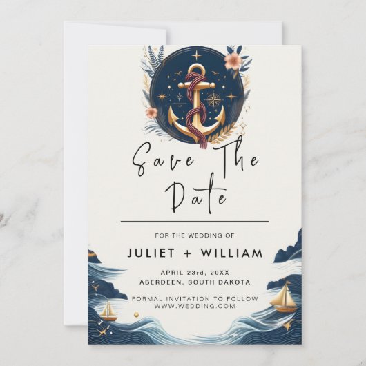 Het touw knoop boot schip marine blauw nautische b save the date (Voorkant)