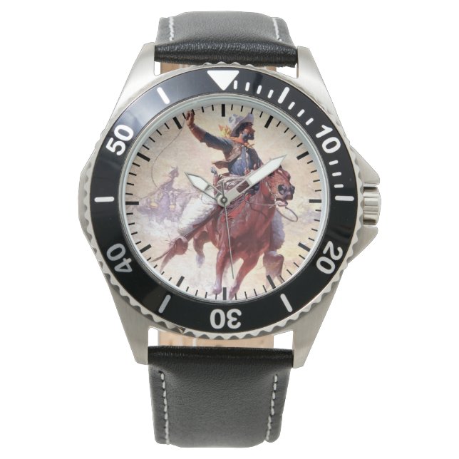 Het Touwen 1914 Range Cowboy William R Leigh Horloge (Voorkant)