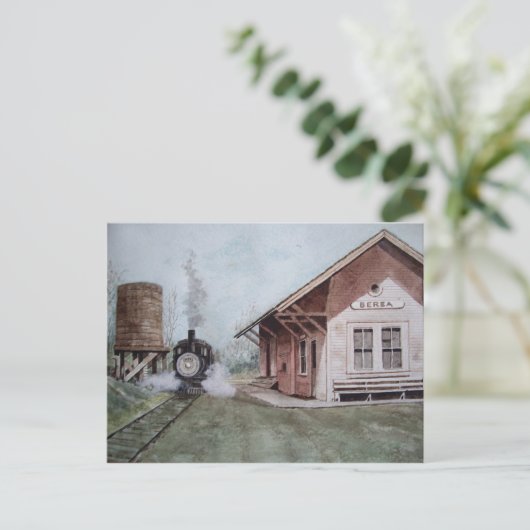 Het treinstation - briefkaart (Staand voorkant)