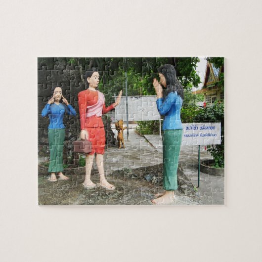 Het trekken van Gezichten achter Uw Rug Legpuzzel (Horizontaal)