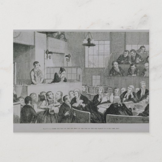 Het Trial in de Old Bailey, bord 5 van 'The Drink Briefkaart (Voorkant)