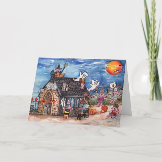 Het Trick or treat van de Varkens van Halloween, Feestdagen Kaart (Voorkant)