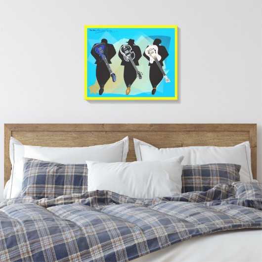 Het Trio-Gerekte Canvasprint-Geel Achtergrond Canvas Afdruk (Insitu (Slaapkamer))