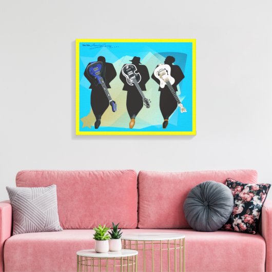 Het Trio-Gerekte Canvasprint-Geel Achtergrond Canvas Afdruk (Insitu (Woonkamer))