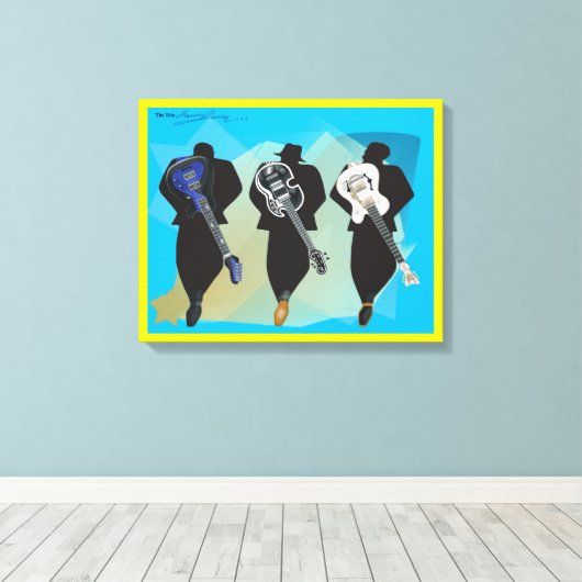 Het Trio-Gerekte Canvasprint-Geel Achtergrond Canvas Afdruk (Insitu (Houten vloer))