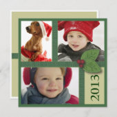 Het Trio van de Foto van Kerstmis in de Groene Feestdagenkaart (Voorkant / Achterkant)