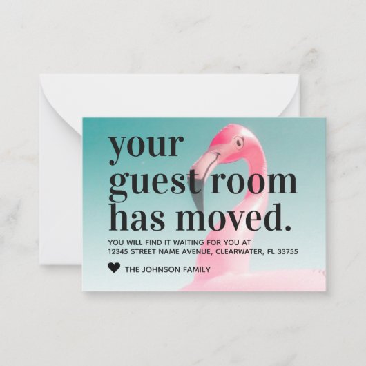 Het Tropische Flamingo Nieuwe Adres Bewegende Kaar Notitiekaartje (Voorkant)