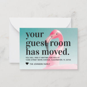 Het Tropische Flamingo Nieuwe Adres Bewegende Kaar Notitiekaartje