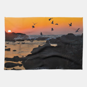Het tropische Lot van de Palm van de Zonsondergang Theedoek