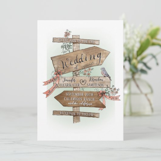 Het trouwbord zegt hand getrokken Waterverf rustie Kaart (Staand voorkant)