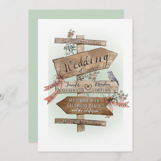 Het trouwbord zegt hand getrokken Waterverf rustie Kaart (Voorkant / Achterkant)