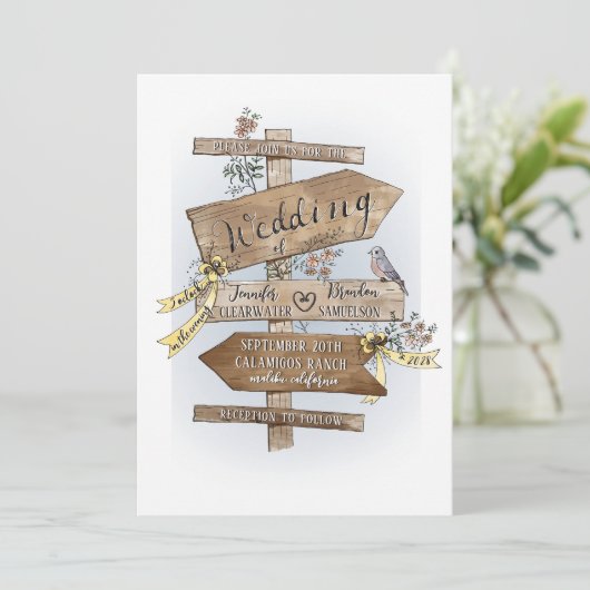 Het trouwbord zegt handgetekende waterverf rustiek kaart (Staand voorkant)